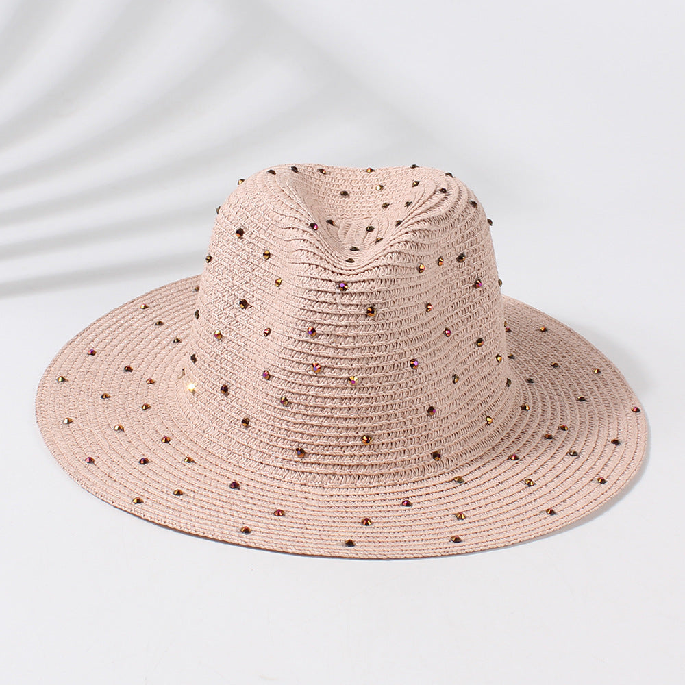Wholesale Pink Rhinestone Flat Straw Hat